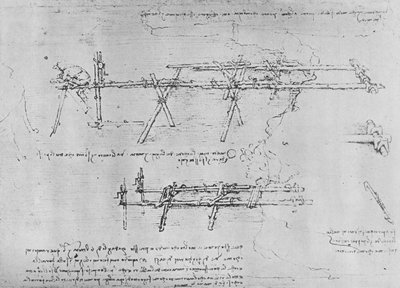 架台橋の建設方法、c1480 1945 作： Leonardo da Vinci