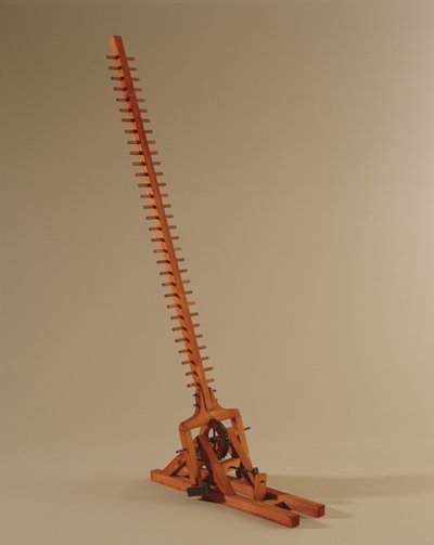 はしご（木材と金属）のダヴィンチのデザインのモデルの再構築 作： Leonardo da Vinci