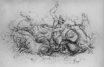 4つの海馬とネプチューン、c1480 1945 作： Leonardo da Vinci