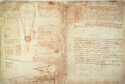地球と月と太陽の関係に関するメモと2つの図 作： Leonardo da Vinci