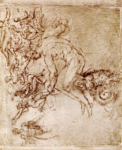 レオナルドデヴィンチによるペンとインクのスケッチ、1913年。 作： Leonardo da Vinci