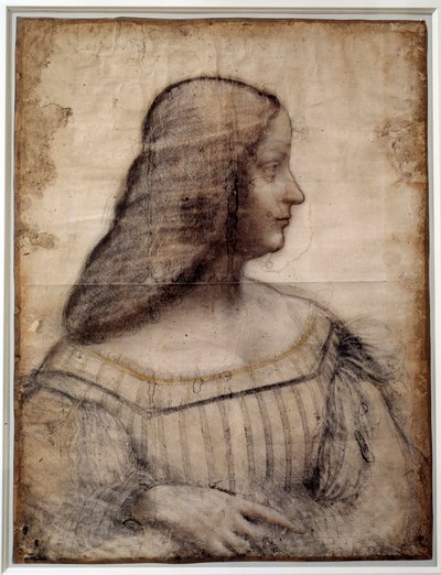 イザベラ・デステ（1474-1539）として知られる女性の肖像 マントゥア侯爵夫人 黒い石と血で描かれたドローイング レオナルド・デ・ヴィンチ（レオナルド・ダ・ヴィンチ）（1452-1519）の作品 Sun.0,63x0,46 m Paris, Musee du Louvre - Isabella d