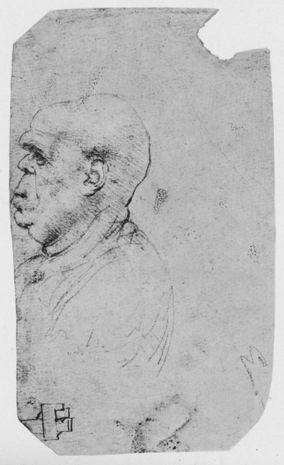 左のハゲ男のプロフィール、c1480 1945 作： Leonardo da Vinci