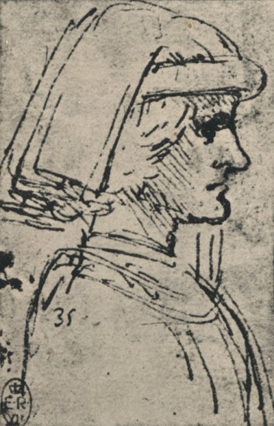 シャペロンを身に着けている若い男のプロフィール、c1480 1945 作： Leonardo da Vinci