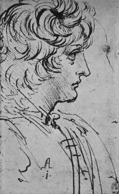 右の青年のプロフィール、c1480 1945 作： Leonardo da Vinci