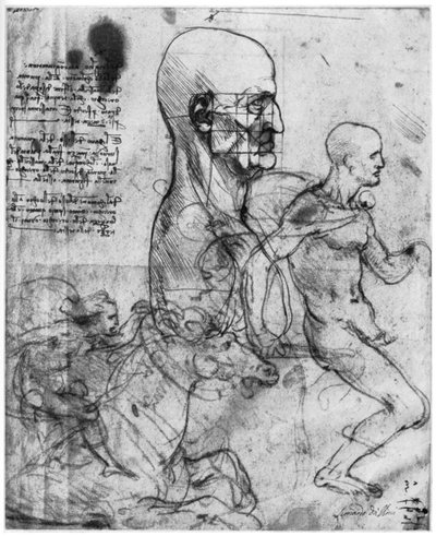 男の頭のプロフィールと2人のライダー、c1490とc1504 1954の研究。 作： Leonardo da Vinci