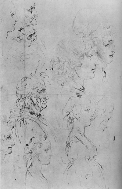 男性のプロファイルと女の子の半身長、c1490 1945 作： Leonardo da Vinci
