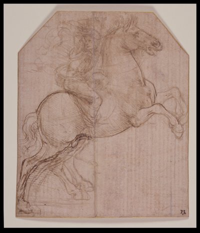 飼育馬のライダー、c.1481-82（準備された紙にシルバーポイント、ペンと茶色のインク） 作： Leonardo da Vinci
