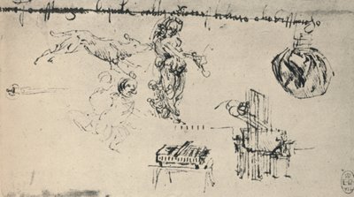 若い女性、オオカミなどとの研究シート、c1480 1945 作： Leonardo da Vinci