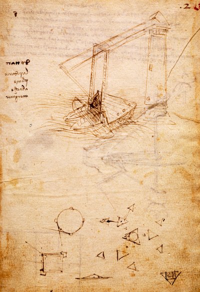 船、トリブルジアヌス写本のフォリオ2 rectoより 作： Leonardo da Vinci