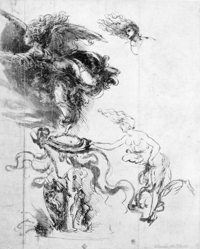 天使のシルエット」（紙にペンとインク 作： Leonardo da Vinci