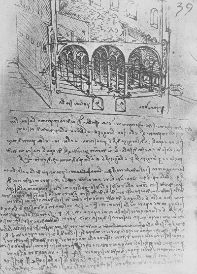 馬小屋のスケッチデザイン、c1480 1945 作： Leonardo da Vinci