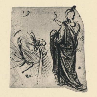 ドレープフィギュアのスケッチと衣装の詳細、c1480 1945 作： Leonardo da Vinci