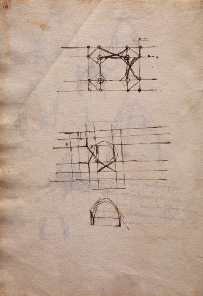 大聖堂の灯籠の習作、コーデックス・トリヴルツィアヌスより 作： Leonardo da Vinci