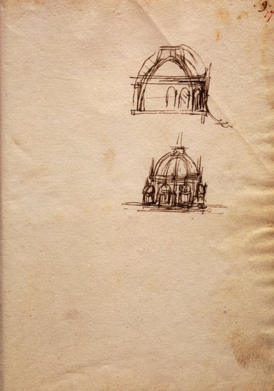 大聖堂の灯籠の習作、コーデックス・トリヴルツィアヌスより 作： Leonardo da Vinci
