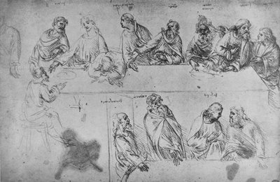 最後の晩餐の研究、c1480 1945 作： Leonardo da Vinci