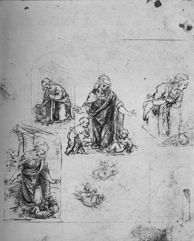 幼児のキリストを崇拝する聖母のための研究、c1480 1945 作： Leonardo da Vinci