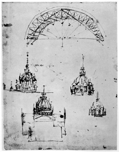 1554世紀後半のミラノ大聖堂の中央キューポラの研究。 作： Leonardo da Vinci