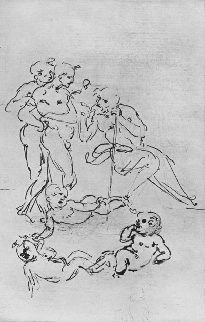 崇拝のための数字とプッティの研究、c1481 1945 作： Leonardo da Vinci