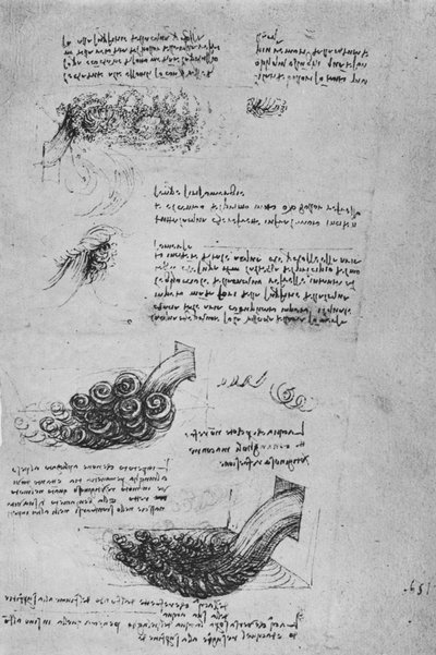 水の形成の研究、c1480 1945 作： Leonardo da Vinci