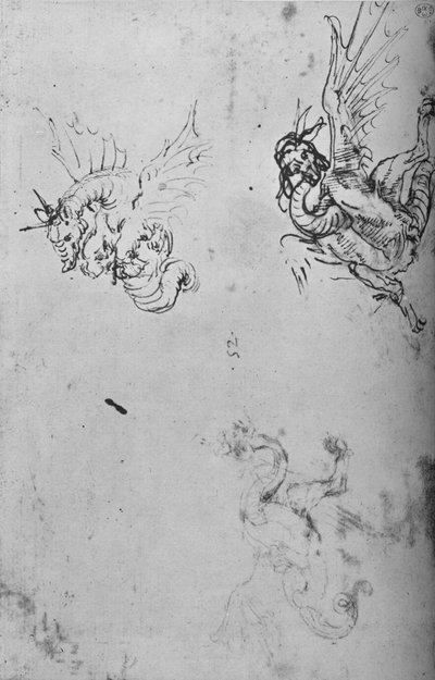 ドラゴンの研究、c1480 1945 作： Leonardo da Vinci