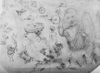 天使、騎手、その他の人物の研究、c1480 1945 作： Leonardo da Vinci