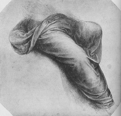 右に座っている人物のカーテンの研究、c1480 1945 作： Leonardo da Vinci