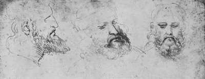 3つの視点からのチェザーレボルジアの首の研究、c1480 1945 作： Leonardo da Vinci