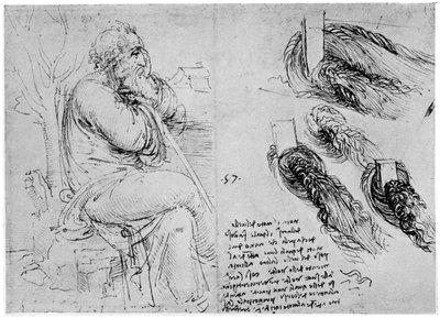 水の渦の研究、c1513 1954 作： Leonardo da Vinci