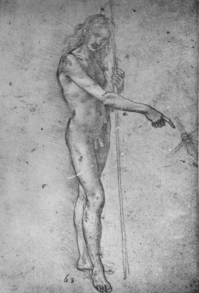 若いバプテスマの聖ヨハネのための研究、c1480 1945 作： Leonardo da Vinci