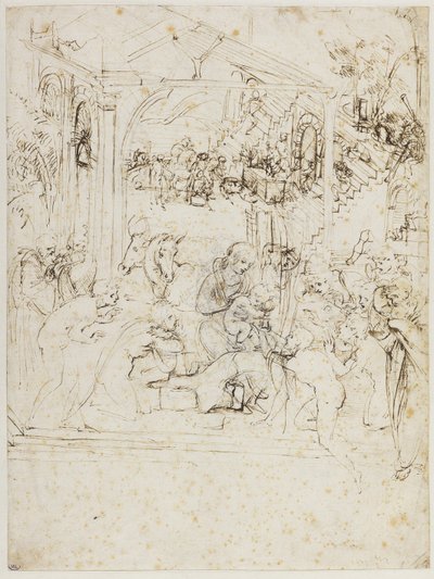 東方三博士の礼拝の習作、1481年頃。 作： Leonardo da Vinci