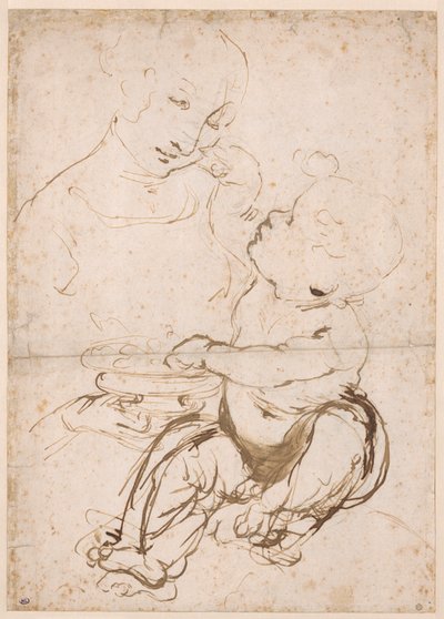 フルーツ ボウルを持ったマドンナの習作、1478 年頃。 作： Leonardo da Vinci