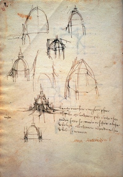 ミラノ大聖堂のドームの習作、コード・トリヴルツィアヌス 作： Leonardo da Vinci