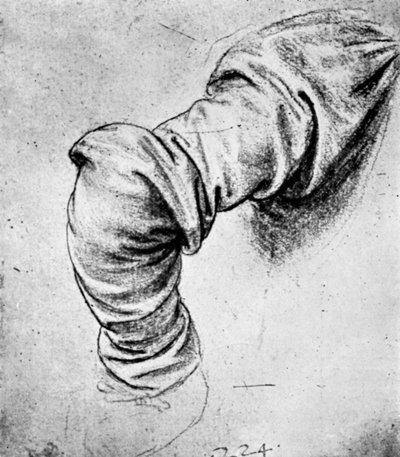 セントピーターの右腕の袖の研究、1930年15世紀。 作： Leonardo da Vinci