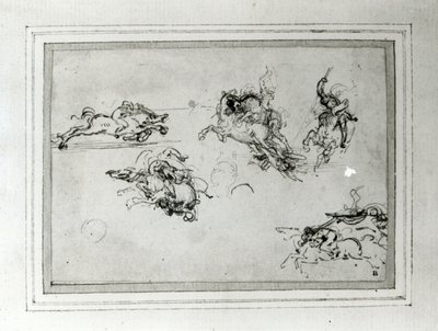 戦闘中の騎士の研究、1503-4（紙にペンとインク） 作： Leonardo da Vinci