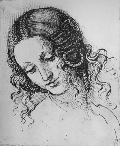女の頭の研究、c1480 1945 作： Leonardo da Vinci