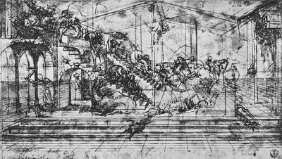 マギの礼拝の背景の視点の研究、1481 1945 作： Leonardo da Vinci