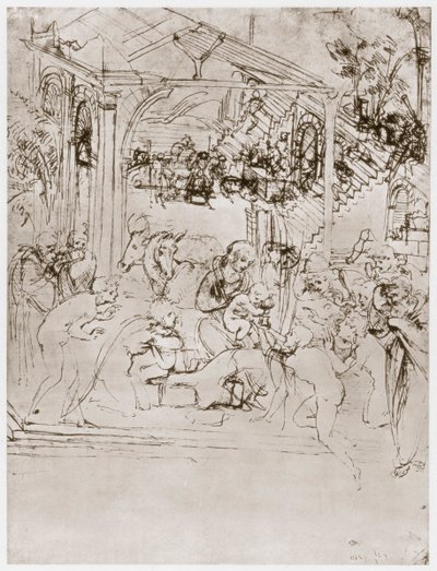 王家の礼拝、c1480 作： Leonardo da Vinci