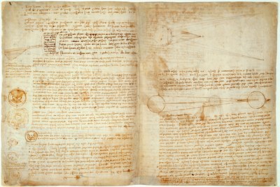 コーデックスハンマーまたはコーデックスレスター、ページ48-51、1508-12 作： Leonardo da Vinci