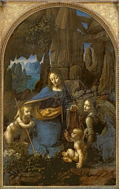 岩窟の聖母（幼児聖ヨハネが天使を伴って幼児キリストを崇拝している）、c.1508（パネルに油彩） 作： Leonardo da Vinci