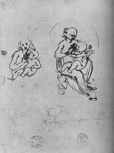 マドンナと子供の3つの研究、c1475 1945 作： Leonardo da Vinci