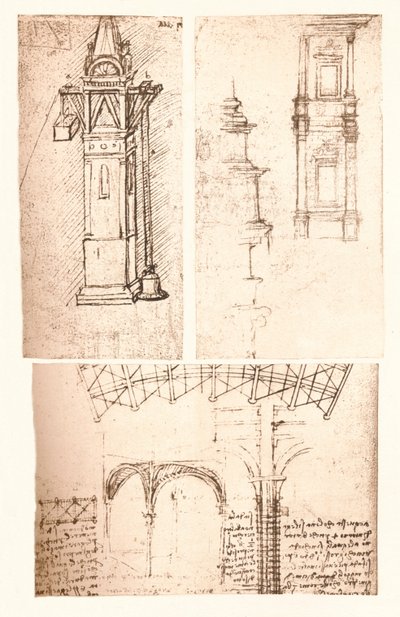 3つの建築図面、c1472-c1519 1883 作： Leonardo da Vinci