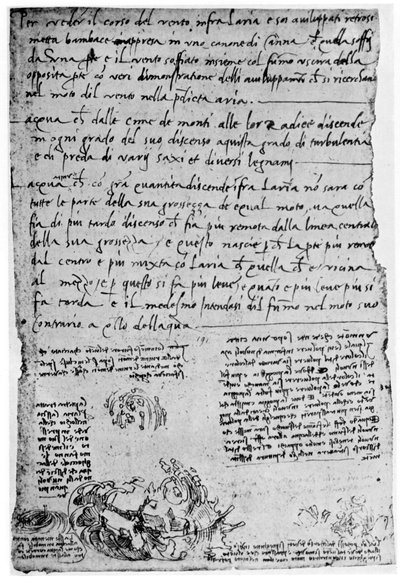 投下された石と落下の軌跡、1954年後半または16世紀初頭1954年 作： Leonardo da Vinci