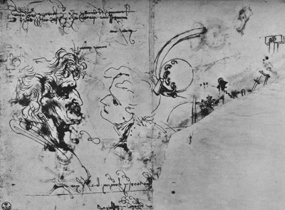 2つのプロファイルと機械の研究、c1480 1945 作： Leonardo da Vinci