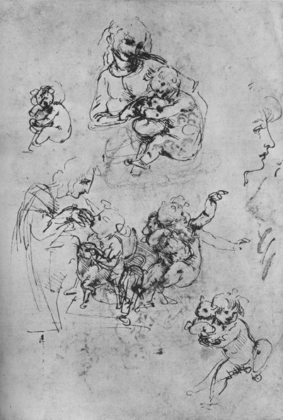 猫とのマドンナと子供の2つの研究と子供に関する3つの研究、1475-1481 1945 作： Leonardo da Vinci