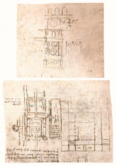 2つの建築図面、c1472-c1519 1883 作： Leonardo da Vinci