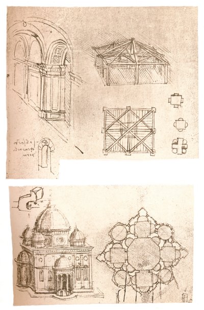 2つの建築図面、c1472-c1519 1883 作： Leonardo da Vinci
