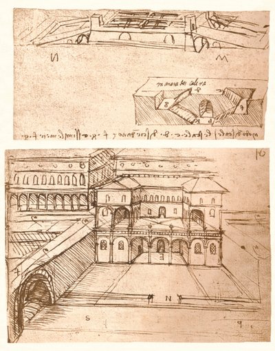 町の計画の2つの図面、c1472-c1519 1883 作： Leonardo da Vinci