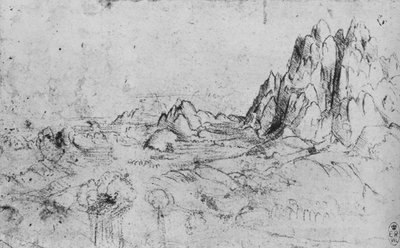 山脈の眺め、c1480 1945 作： Leonardo da Vinci