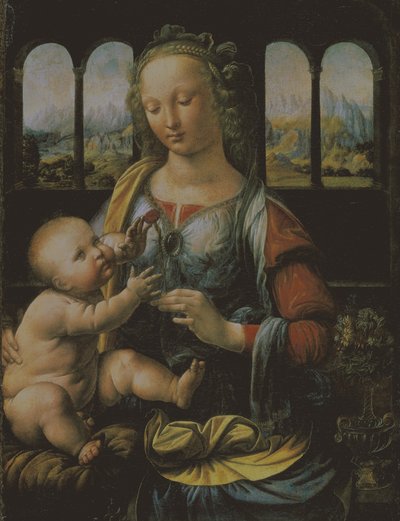 聖母子像、1473年頃（パネルに油彩 作： Leonardo da Vinci